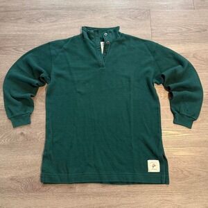 Vintage VS Country Henley M Forest Green Waffle Knit Rose Patch Cottagecore 90s